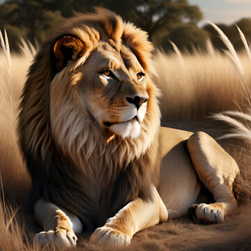 Amazing and dangerous image of lion king of forest.