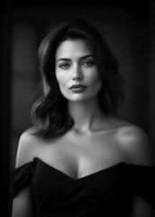Naklejka premium A black and white portrait of an elegant woman with sleek hair