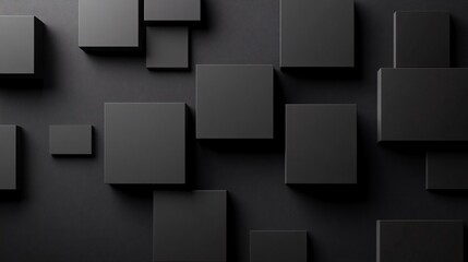Arrangement of sleek black square shapes with varying glossiness on a dark background creating a sophisticated luxurious look