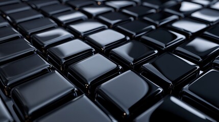 Naklejka premium Black squares arranged in a grid on a glossy black surface showcasing varying levels of gloss for a luxurious effect