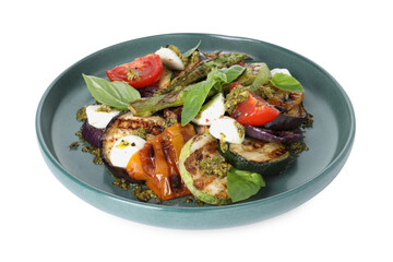 Delicious salad with grilled vegetables isolated on white
