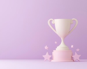 Golden trophy with stars, 3d render illustration, isolated on purple background, awards and recognition collection
