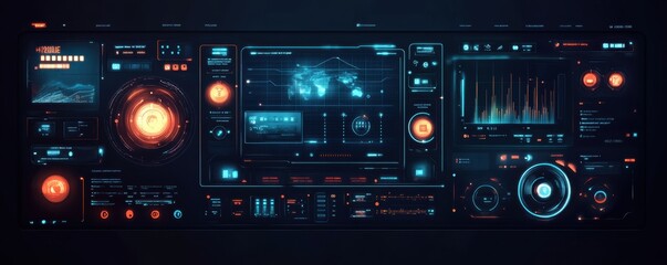 Futuristic smart home control interface featuring digital dashboard and holographic display with advanced analytics and interactive features for modern technology enthusiasts