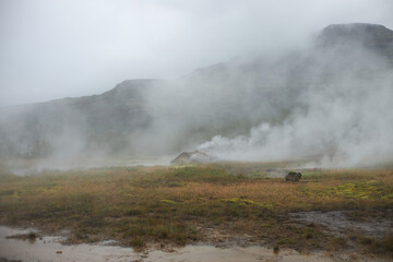 Landscape in iceland, a deserted place with geyser