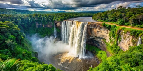 Fototapeta premium Majestic Kaieteur Falls in Guyana surrounded by lush greenery , Hidden, Waterfall, Kaieteur, Falls, Guyana, Majestic