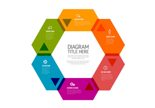 Color cycle infographic template made from six hexagons with arrows