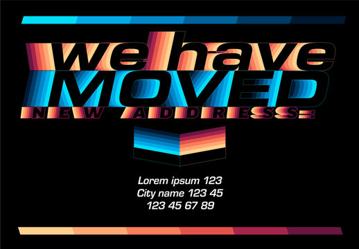 We have moved dark blue and red retro information banner flyer leaflet