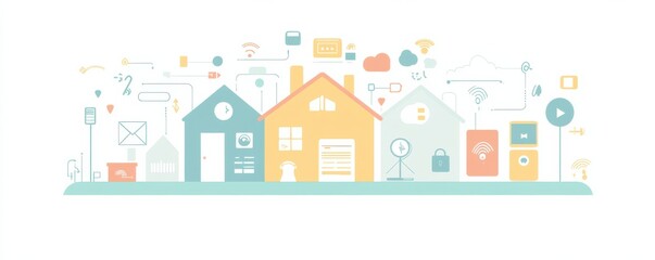 Fototapeta premium Flat design infographic illustrating smart home technology with interconnected devices and seamless connectivity