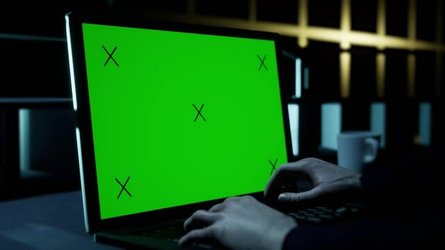 double pack green screen animation with man coding or working on laptop with hands typing