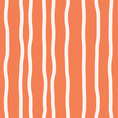 Abstract seamless pattern of light wavy vertical stripes on orange background, hand drawn illustration