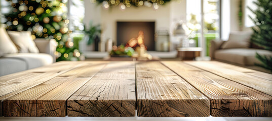 Obraz premium Blurred Christmas Tree and Fireplace View