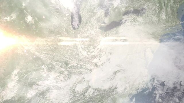 Earth zoom in from space and focus on Covington, Kentucky, USA. Background for travel intro or blog. Satellite view. 3D style Animation. Images from NASA.