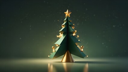 A teal Christmas tree with gold ornaments and a star topper.
