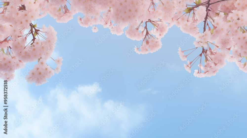 Sticker Cherry Blossoms and Blue Sky Spring Scene