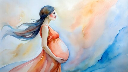 Tender portrait of pregnant young woman with free space for copy paste