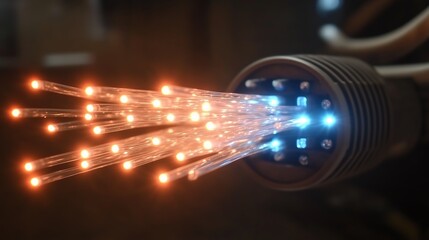 Advanced Data Transmission Concept Featuring LAN Cable with Glowing Core and Motion Blur Technology Background
