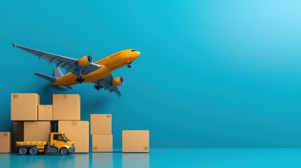 Airborne shipping and distribution networks, flat design illustration