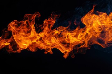 Fire flames on black background. Fire burn flame isolated, abstract texture. Flaming effect with burning fire , ai