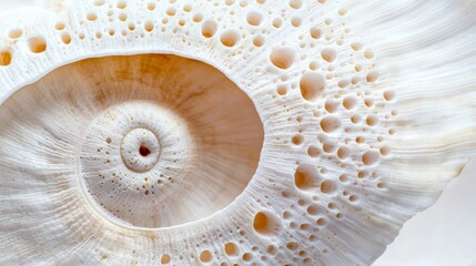 Obraz premium Detailed shot of a seashell, focusing on the spiral form and the ridged texture that tells a story of its natural origin.