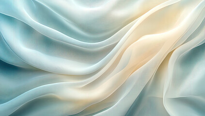 Obraz premium A close-up of flowing white silk, with subtle light blue accents, creates an ethereal and dreamy atmosphere. Created with Ai