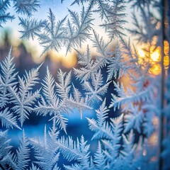 Frost on the window. Winter pattern