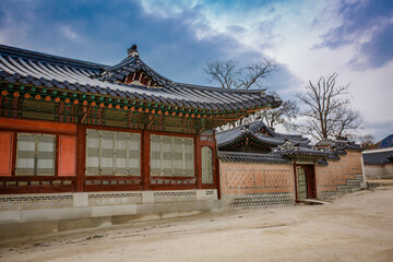 Obraz premium Gyeongbokgung Palace is the palace of Joseon Dynasty. South Korea. Seoul . Architecture of Korea