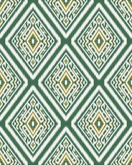 Green white and yellow vintage abstract geometric Ethnic ikat pattern.
