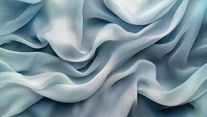 Fototapeta premium Close-up of light blue silk fabric, spiraling in a hyperealistic photographic style. Created with Ai
