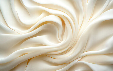 Obraz premium A high-resolution, highly detailed photograph of an ivory-colored silk fabric with soft folds and subtle sheen, capturing the delicate texture and beauty of its material. Created with Ai