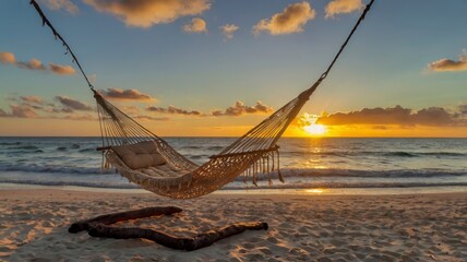 Sunset view from hammock on beach