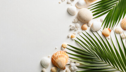 Obraz premium Natural Harmony: Tropical Palm Leaves and Coral Fragments - Exotic Beach Background