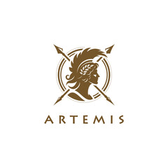 artemis head logo spear vector design illustration