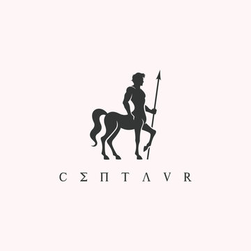 centaur logo holding spear vector illustration design