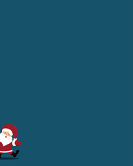 Tiny Santa Claus peeking out from the side isolated on blue background.Сute vector Happy New Year and Merry Christmas  illustration for greeting card or invitation, with space for personal greetings