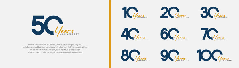 anniversary logotype set. vector design blue and orange color can be use for special moment