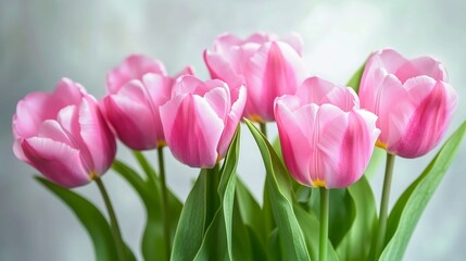 Naklejka premium A Stunning Display of Pink Tulips in a Bright Arrangement
