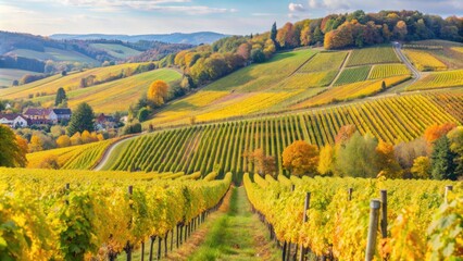 Vineyard landscape in Stuttgart, Germany during October , wine, vineyard, grapes, rural, autumn, harvest, agriculture