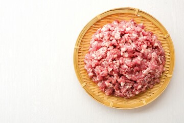 Fresh minced pork, fresh Ground pork on white background
