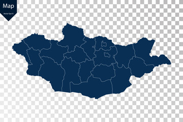 Transparent - High Detailed Blue Map of Mongolia. Vector eps10.	
