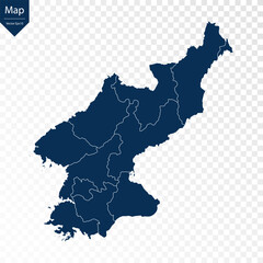 Transparent - High Detailed Blue Map of North Korea. Vector eps10.	
