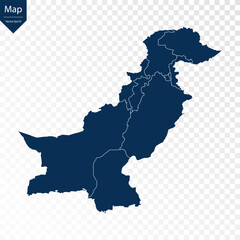 Transparent - High Detailed Blue Map of Pakistan. Vector eps10.	
