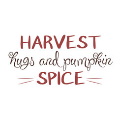 Autumn vector lettering slogans for fall season. Autumn phrases with cute and cozy design elements. Fall lettering    Harvest hugs and pumpkin spice  isolated on white