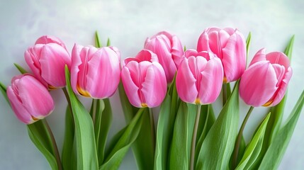 Fototapeta premium A Beautiful Display of Pink Tulips in Blooming Spring Garden