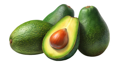 Avocado fruit isolated on white background, ripe and green, healthy and fresh vegetable for vegetarian diet
