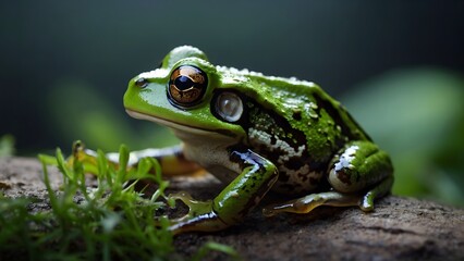 Frog taking a break on a cool, shaded stone, enjoying the respite from the sun