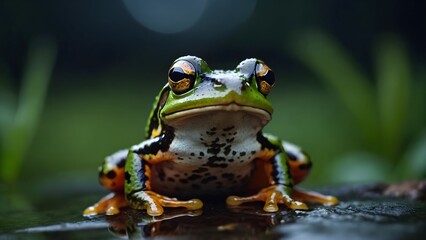 Obraz premium Frog’s bright eyes and curious expression capturing a moment of wonder