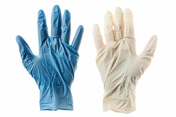 Fototapeta premium Latex Glove. Medical Rubber Glove in White and Blue, Isolated on Air Background