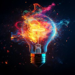 Explosive Light Bulb Representing Creative Breakthrough