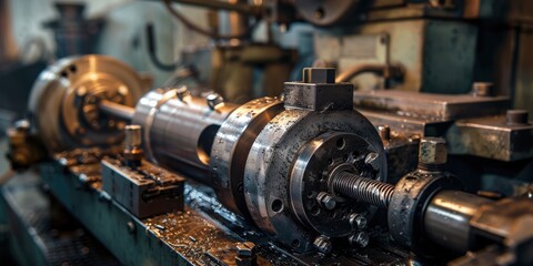 Lathe in Action: Industry Machining Work with Metal Technology