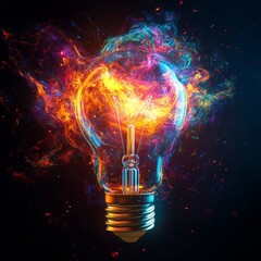 Explosive Light Bulb Representing Creative Breakthrough